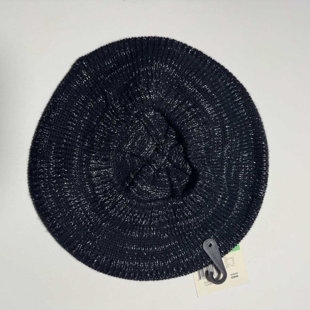 Jaclyn Smith Black and Silver Knit Beret - Picture 2 of 4